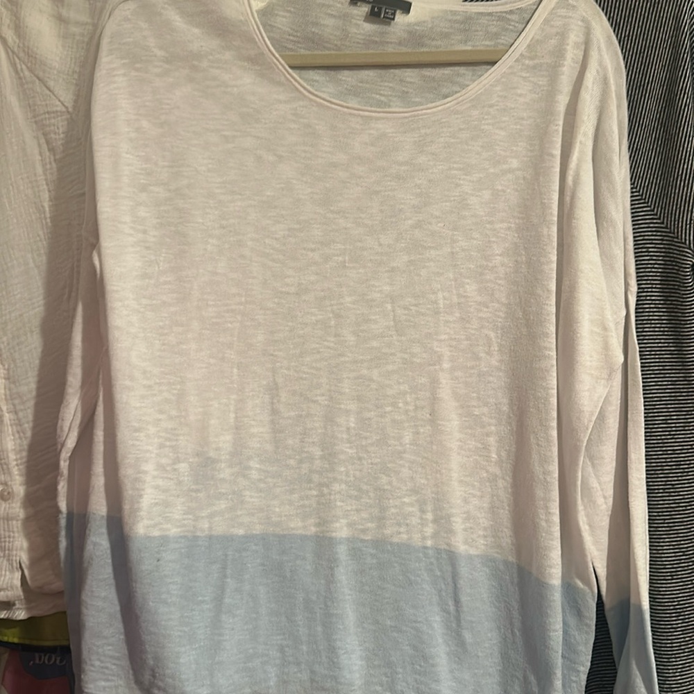 White and Light Blue Long Sleeve Top